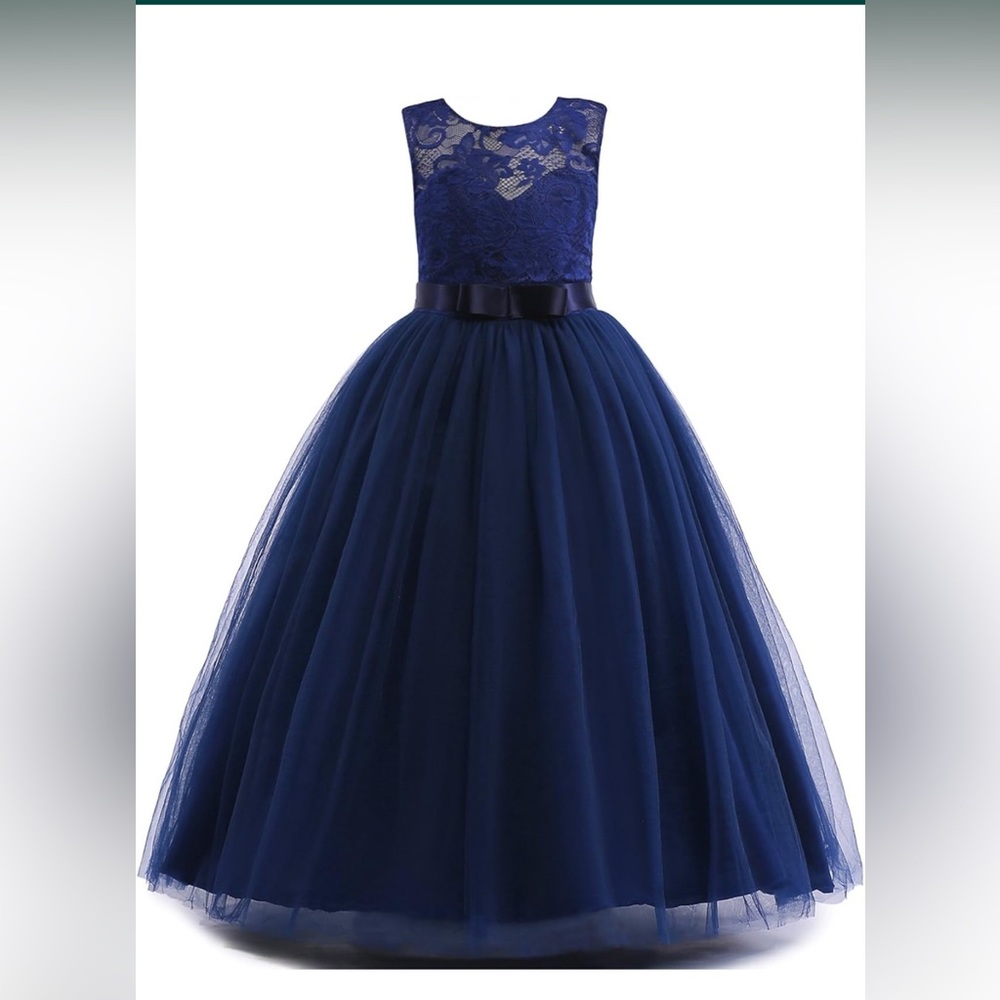 Glamulice Flower Girls Lace Christmas Dress Party Ball Tulle Long A Line -NAVY